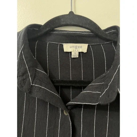 Umgee USA Black Pinstripe Cotton Shirt Dress Raw Frayed Hem Small A4505 - Picture 4 of 7